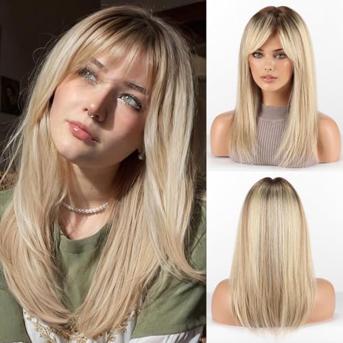 RSY Ombre Blonde Mixed Light Brown Straight Human Hair Wigs for Women